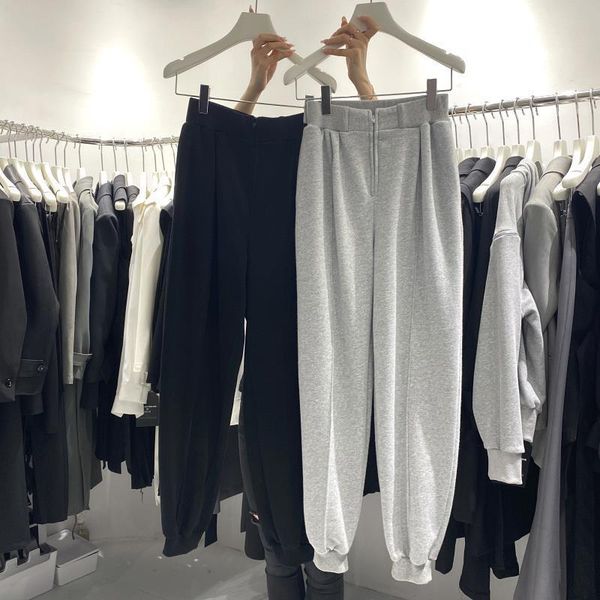 

women's pants & capris streetwear solid sweatpants fall loose casual elastic high waist tapered ankle banded baggy hip hop msk1, Black;white