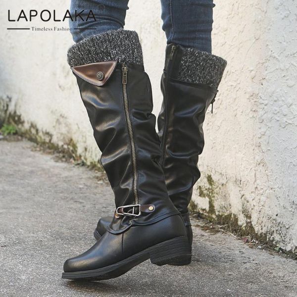 

boots lapolaka 2021 british style western women shoes dropship comfy elastic band concise trendy ins winter1, Black