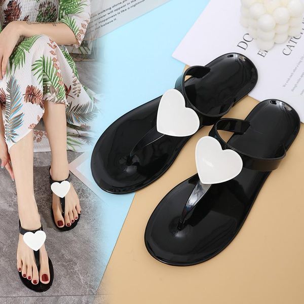 

slippers fashion women flip flop bohemian style beautiful love jelly flat (size 36-41), Black
