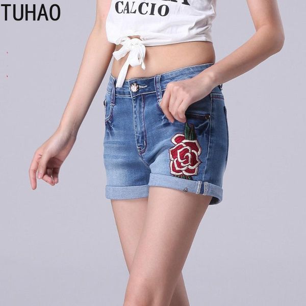 

women's jeans tuhao embroidery short mujer plus size 7xl 6xl 5xl female high waist denim shorts womens loose irregular 2021 wm58, Blue