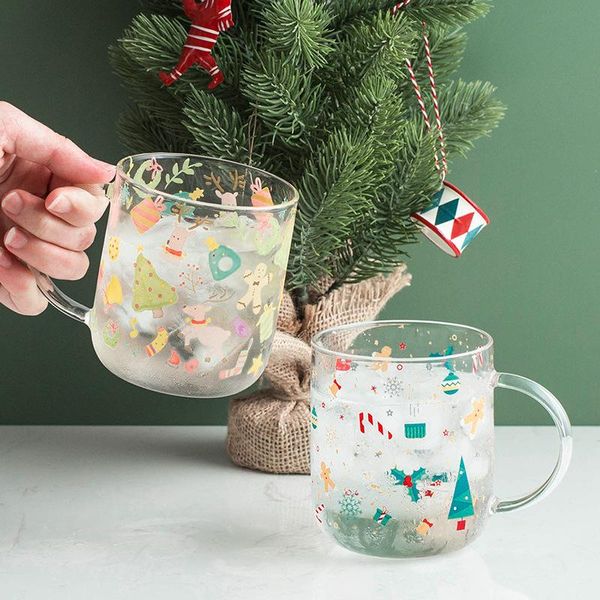 

wine glasses 450ml christmas theme glass cup elk tree printed coffee mug heat-resistant milk juice birthday xmas gifts
