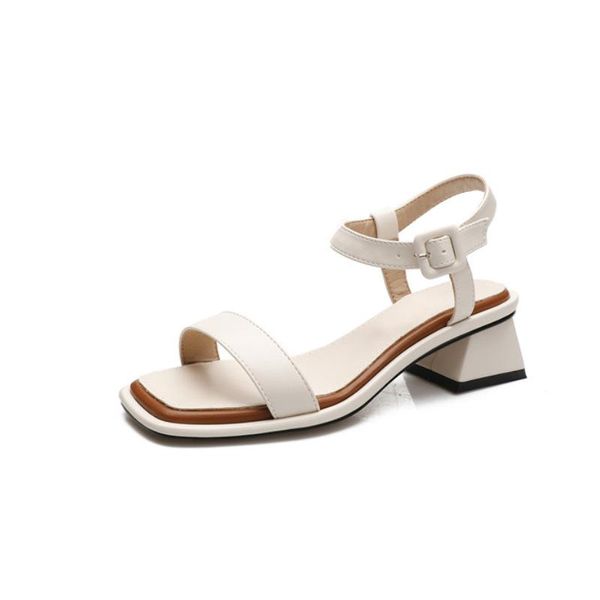 

dress shoes 2021 summer sandals women low heel square toe white block ladies, Black