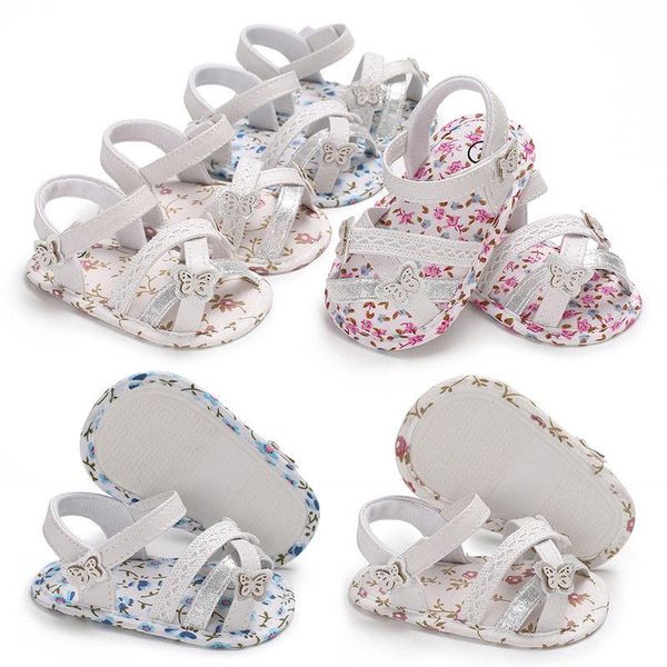

2021 new brand summer infant kids baby girl sandals lace floral shoes anti-slip flat with shoes age 0-18m, Black;red
