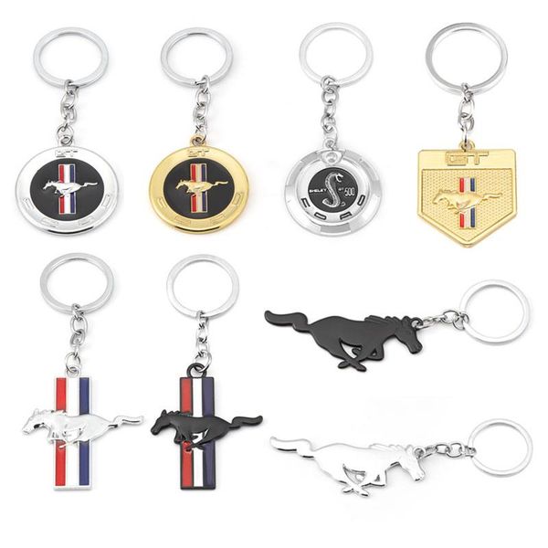 

keychains car keychain running horse keyring metal key chain ring holder badge for ford mustang shelby gt 500 350 mondeo focus fusio, Silver
