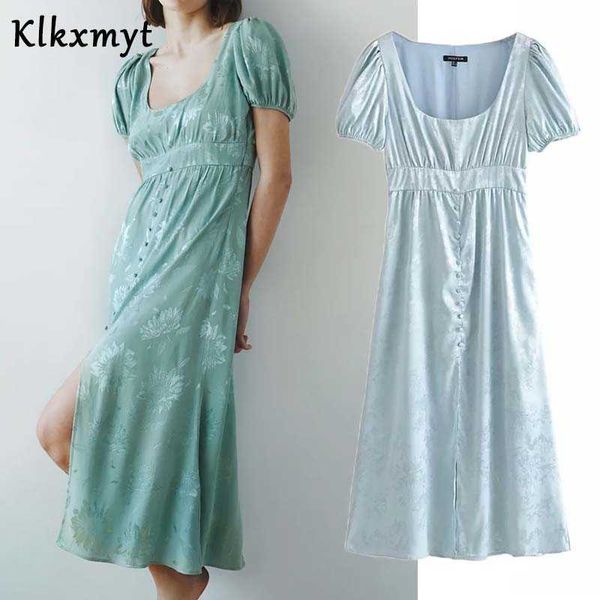 

klkxmyt za dress women flower jacquard print hem split fork midi side zipper female chic vestidos summer es 210527, Black;gray