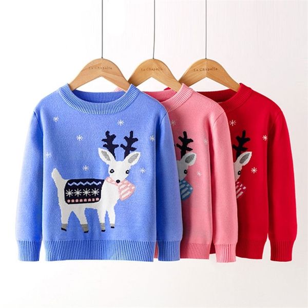 

christmas baby girls sweater autumn winter kids knitwear boys pullover cartoon deer knitted children's clothing 210521, Blue