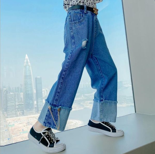 

wholesale girls denim wide pants fashion summer spring jean 4-9t a834 jeans, Blue