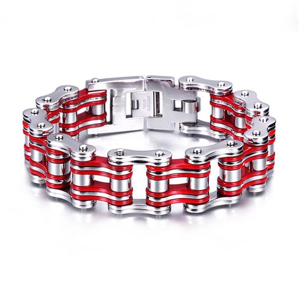 

link, chain trendy 19mm bicycle bracelets for men adjustable size minimalist style red color stainless steel jewelry couple brazalete, Black