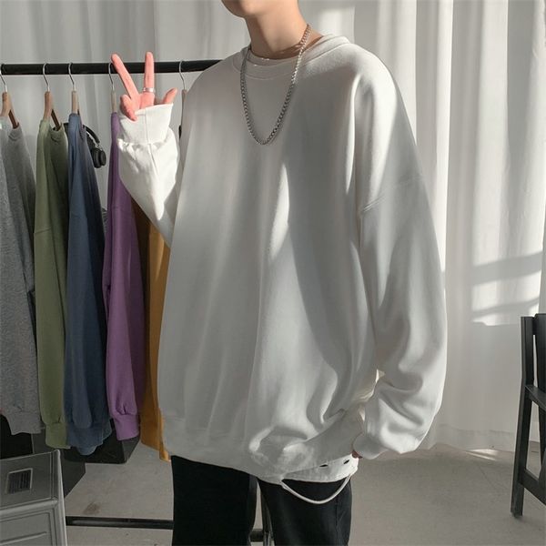 

privathinker solid color oversized men sweatshirts autumn fashion men's pullovers casual korean style branded men's clothing 21101, Black