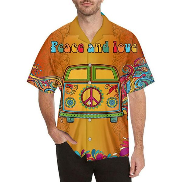 

men's casual shirts peace and love pattern summer men hawaiian short sleeve shirt brand designer mens beach man oversized clothes, White;black
