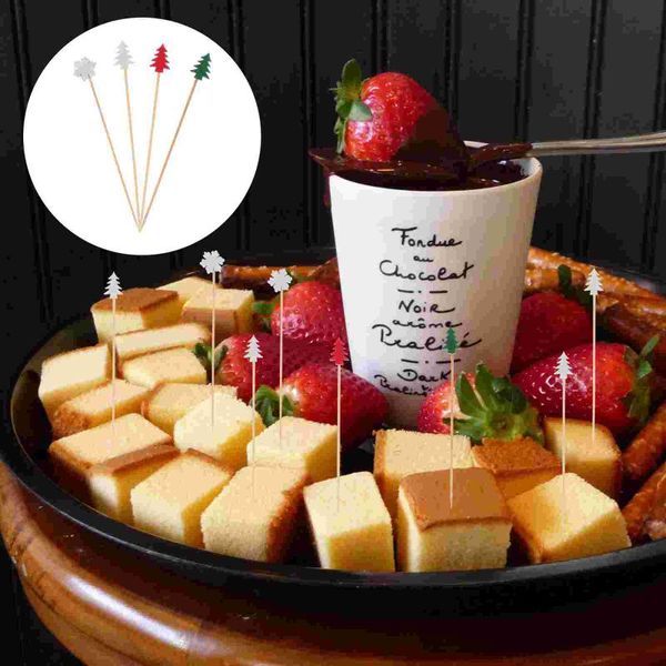 

forks 100pcs christmas bamboo disposable fruit picks snowflake tree shape cocktail