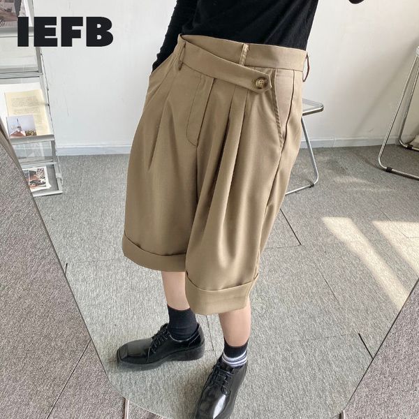 IEFB solta cor sólida casual flared harem verão joelho calça calças assimétricas design terno shorts homens 9y7509 210524