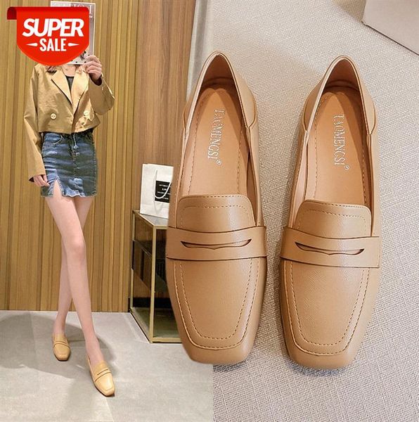 

women's small fragrant style shoes, leather large size soft sole, two-wear flat-bottom square toe single shoes #zu6y