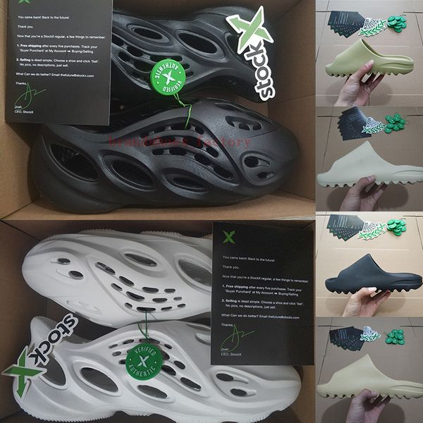 

yessy slides mens slippers foam runner kanye west womens designer sandals resin pure moon grey triple black white sand bone sliders with box