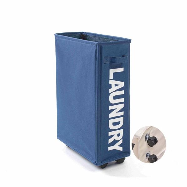 

laundry bags aluminum alloy frame storage bag with pulley single grid cloth box sundries collection dirty clothes blue