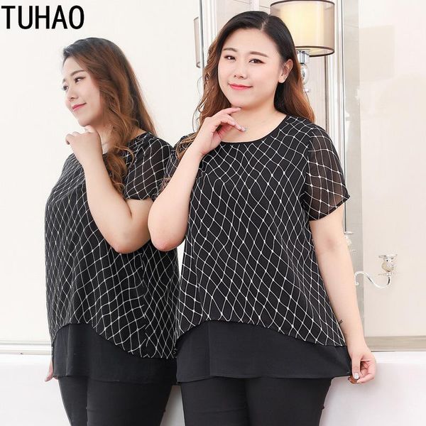 

women's blouses & shirts tuhao 10xl 9xl 8xl women blouse summer fashion plus size 6xl 4xl elegant short sleeve chiffon blause oversized, White