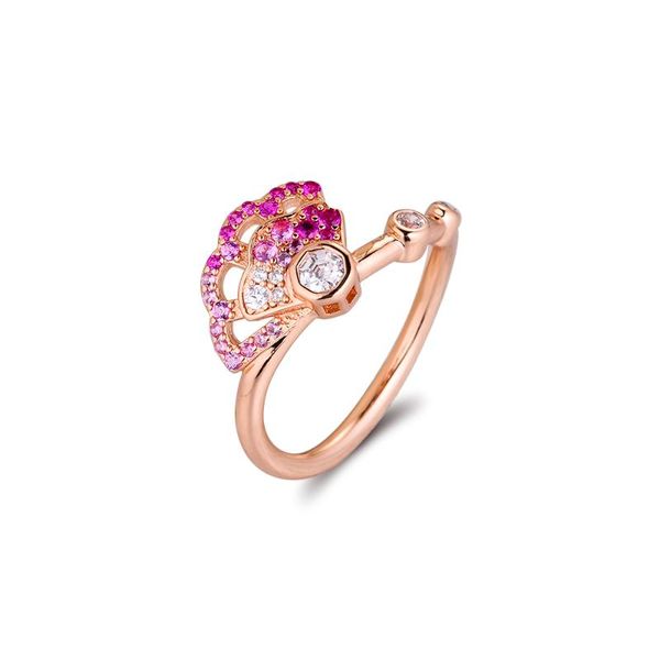 

cluster rings pink fan rose 100% authentic 925 sterling-silver-jewelry, Golden;silver
