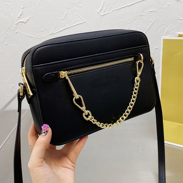

solid color quality leather shoulder bag gold chain decoration zipper purse lady leather fashion square messenger luxury designer bags