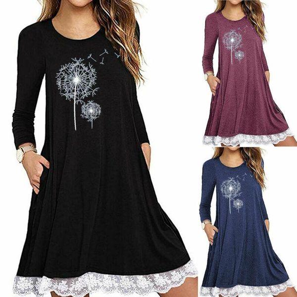 

casual dresses women boho floral short dress ladies holiday summer beach mini long sleeve, Black;gray