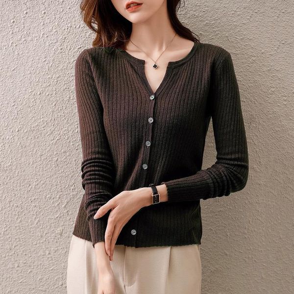 

women's knits & tees product spring and autumn cashmere sweater 100% pure wool v-neck cardigan woman slim knit bottom, White