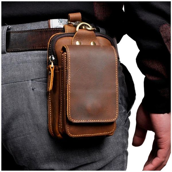 

waist bags fashion quality leather small summer pouch hook design pack bag cigarette case 6" phone belt 1609
