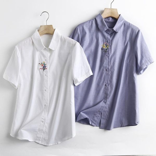 

women's blouses & shirts jcÂ·kilig 2021 summer lapel flower embroidered breathable cotton white shirt sc680