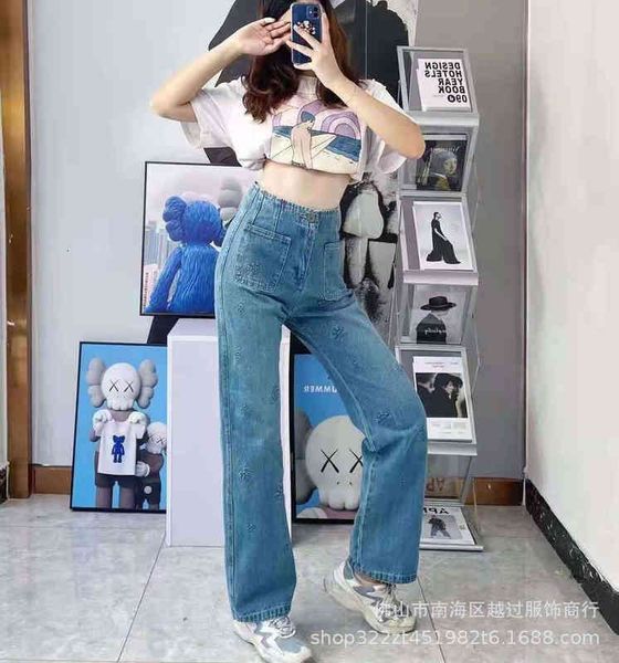 

ch 2021 new camellia three-dimensional relief printed straight jeans liu wen same xiangjia high version, White;black