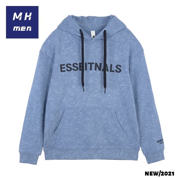 

mh autumn new essentials street fashion brand tie dyed letter pullover casual hoodie men's sweater, Black