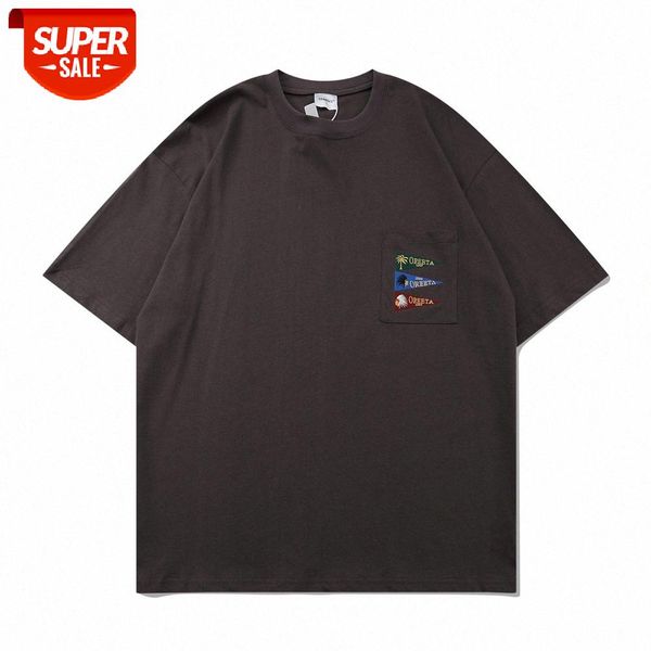 

letter embroidered pocket short-sleeved t-shirt men's street style loose round neck five-point sleeves #db66, White;black