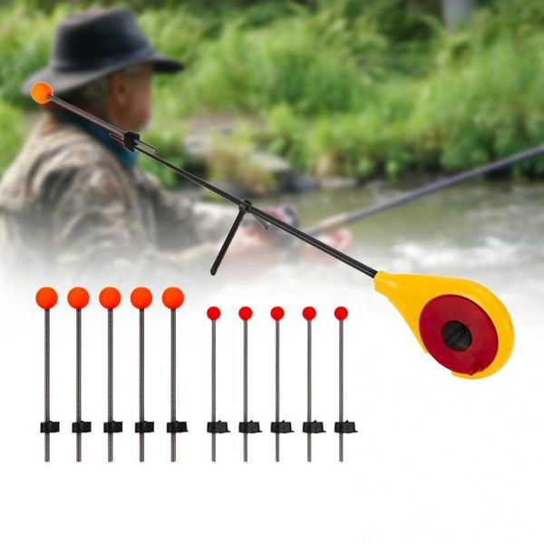 

boat fishing rods yellow winter ice rod equipment with 5pcs large/small red ball spring