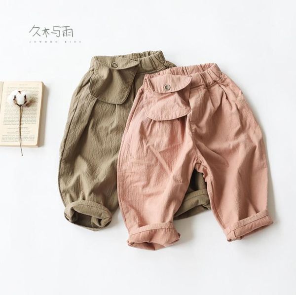 

trousers 2021 girls boys long pants cotton linen autumn cool kids, Blue