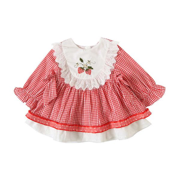 

infant girl dress spainsh cotton frocks cherry embroidery dresses 1st birthday baptism tunic boutique clothing 210615, Red;yellow