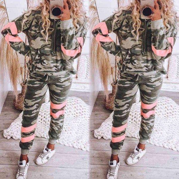 

women's tracksuits camouflage tracksuit women two piece set spring autumn hoodies sweatshirt pants sports sweat suits female s, Gray