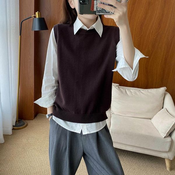 

women's sweaters 2021 100% cotton knitted tank women spring waistcoats pullovers sweater jacket sleeveless vests coat female plus size, White;black