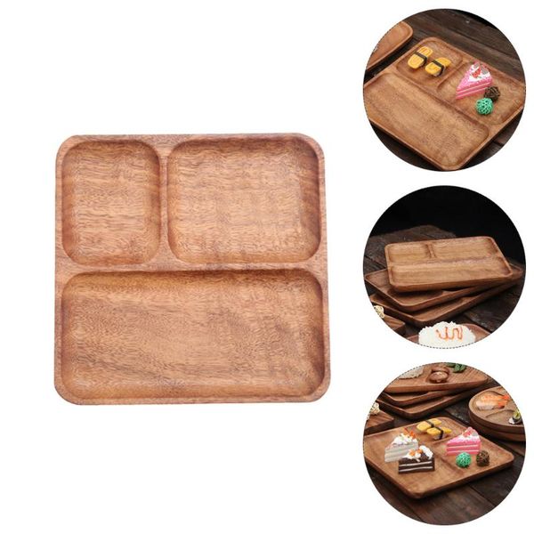

dishes & plates 1pc wooden plate luncheon home divided dining (assorted color)
