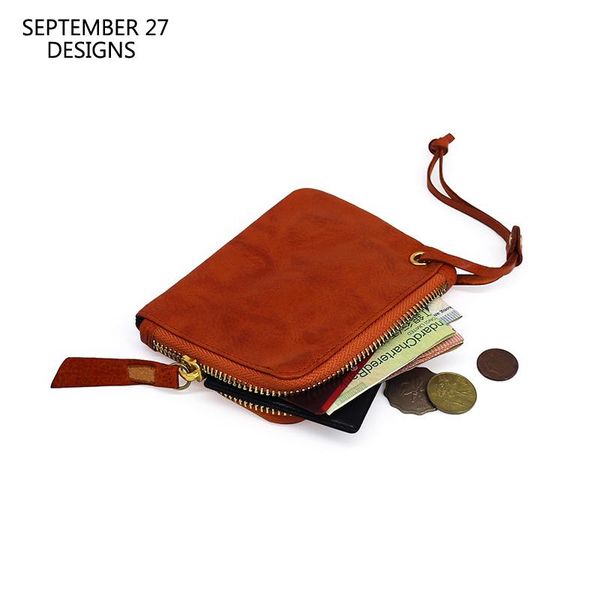 

new fashion zipper short men wallet genuine leather handmade vintage clutch bag women retro coin purses 100% cowskin, Red;black
