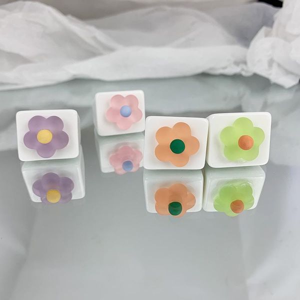 

wedding rings candy color resin flower square for women girls colorful ring fashion summer day jewelry gift, Slivery;golden