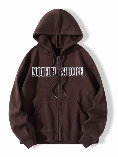 

letter graphic drop shoulder zip up hoodie o9iq#, White;black