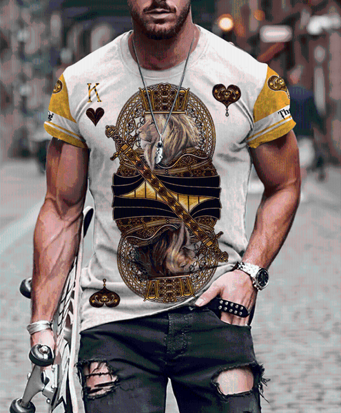 

men's t-shirts 2021 summer men t-shirt premium yellow king heart lion 3d printed harajuku casual short sleeve tee shirts q5, White;black