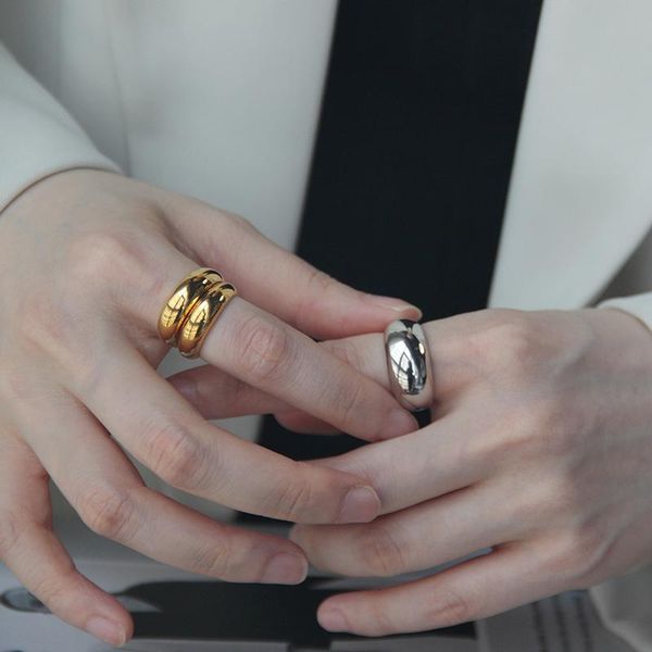 

cluster rings brass with 18 k gold geo band women jewelry punk party designer club cocktail japan korea fashion, Golden;silver