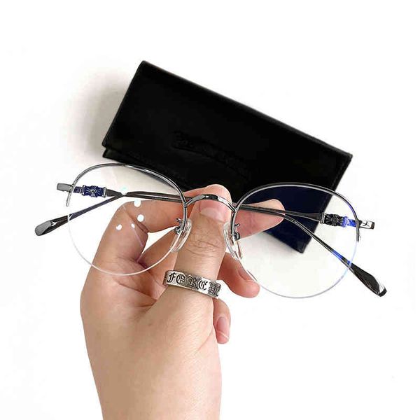 

factory outlet pure titanium electroplating blue light proof round half frame for female myopia, White;black