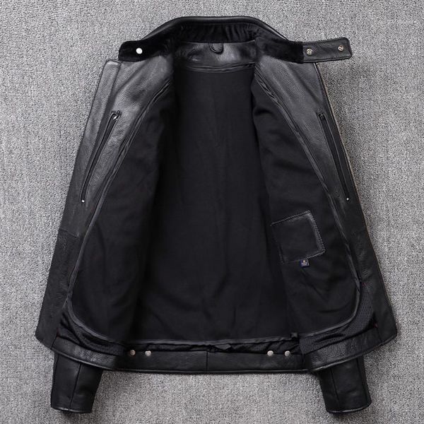 

black american motorcycle style genuine leather jacket men plus size 5xl real thick cowhide autumn slim fit biker coat men's & faux