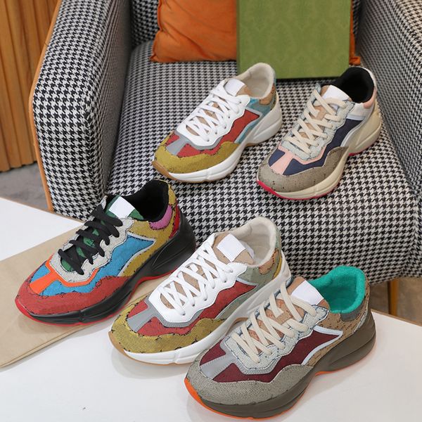 

2021 designer sneakers rhyton men women casual shoes trainers vintage luxury chaussures ladies designers sneaker trainer sports with box siz, Black