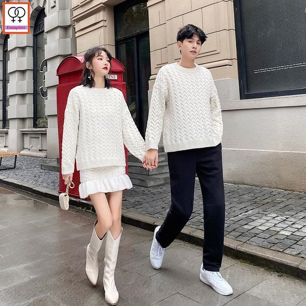 

women's sweaters matching couple clothes female male christmas party valentine's days boyfriend girlfriend casual loose robe o nec, White;black