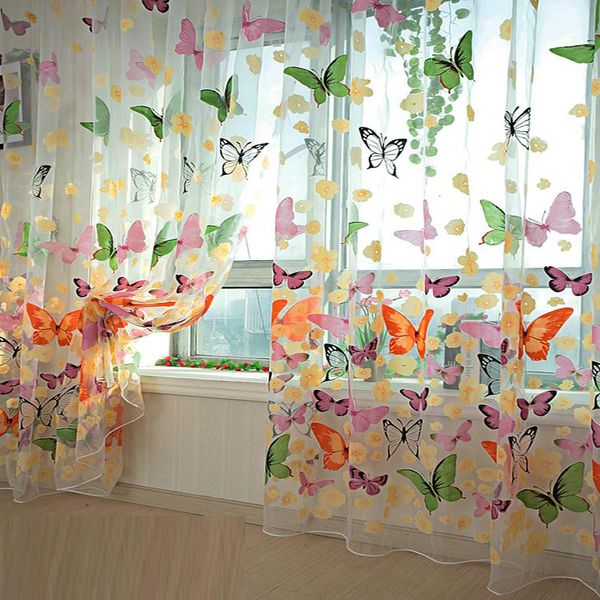 

curtain & drapes delicate lucency tulle butterfly print flower panel window room divider romantic style