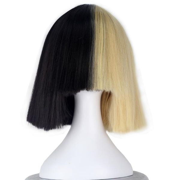 

other event & party supplies women's black and blonde wig bob with bang short straight synthetic cosplay hair for halloween