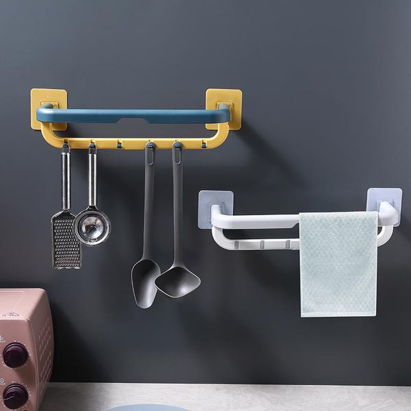 

towel racks 045 bathroom folding double pole traceless rack with six hidden hooks shelf accessories