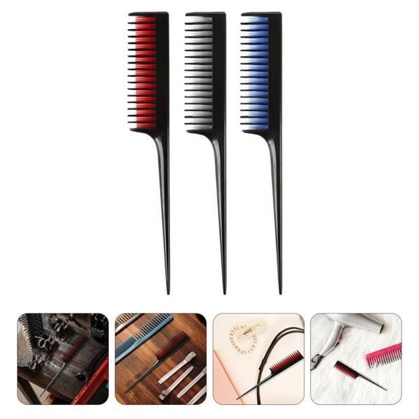 

hair brushes 3pcs tip tail combs long handle hairdressing detangling, Silver