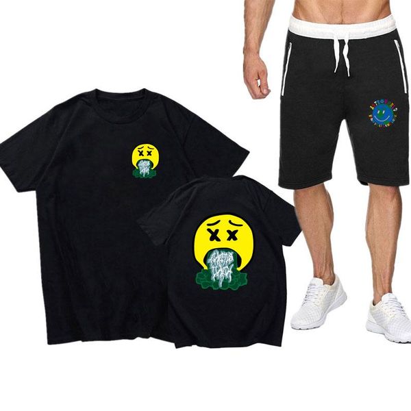 

men's tracksuits 2 pcs sweat suit travis scotshirt family tracksuit men two piece set short sleeve and middle waist shorts, Gray