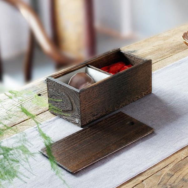 

gift wrap vintage paulownia retro tea set packing box wooden customized high-grade antique brocade cookies